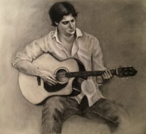 Chalon with Guitar 22x20 Charcoal on paper SOLD