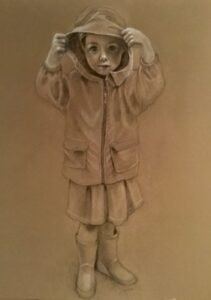 Eloise on a Rainy day 18x20 Charcoal on Paper