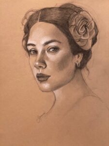 Flower in Her Hair 14x16 Charcoal pencil