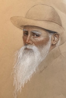 Long White Beard Red pastel and Charcoal On Paper