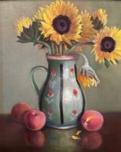 Sunflowers and Peaches 16x20 oil on linen panel