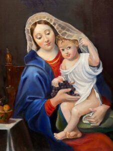 Virgin and Grapes Oil on linen 20x24